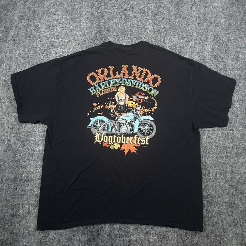Harley Davidson Shirt Mens 2XL Black Orlando Hogtoberfest Pin Up Motorcycle 2023